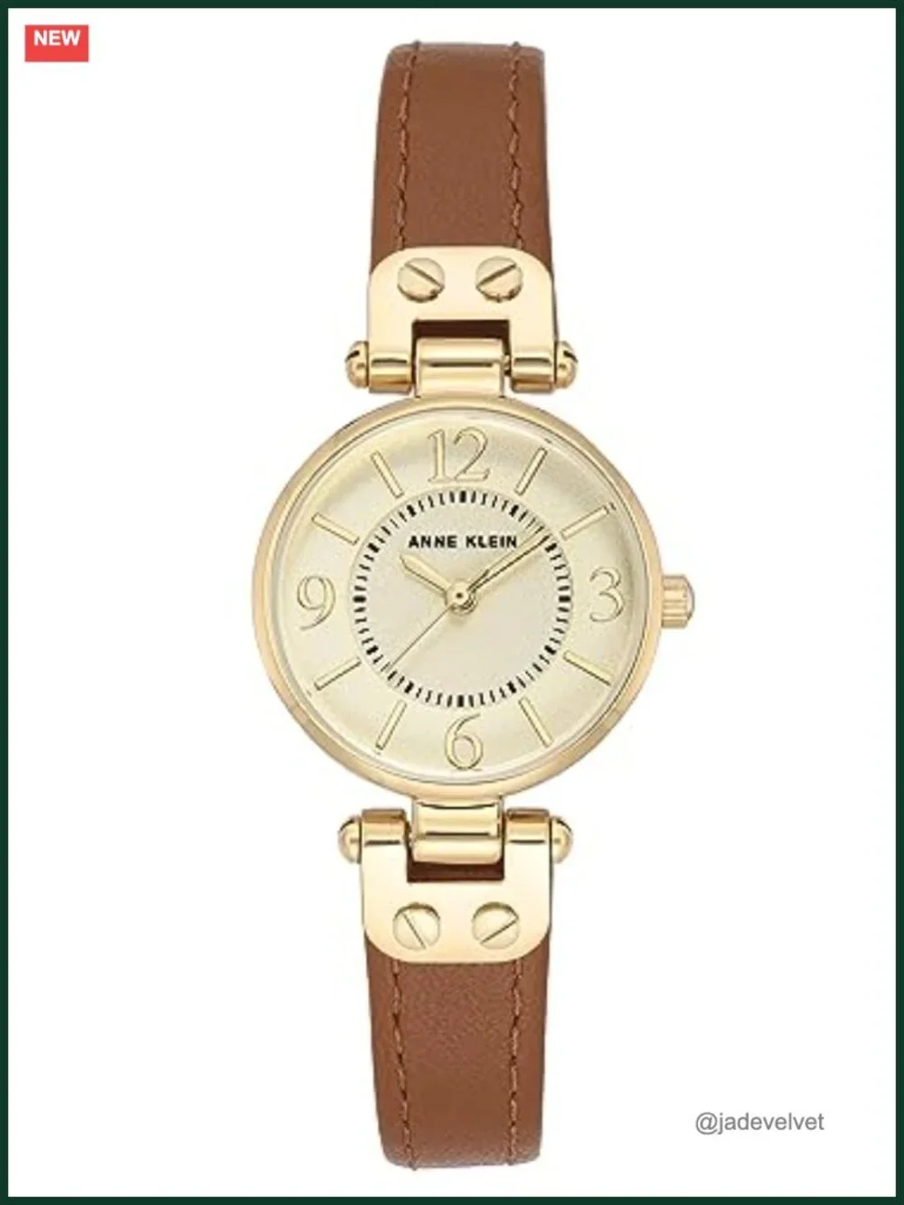 Women's Leather Strap Watch Gold-Tone Case Mineral Crystal Japanese Quartz